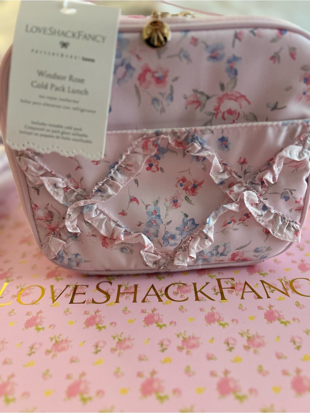 LoveShackFancy Pink Floral Ruffle Lunch Tote - Picture 2 of 7